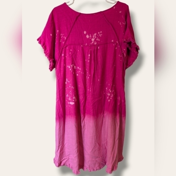 Umgee Hot Pink Ombre Frayed Flowy Linen Blend Mini Dress Size L Barbie Beach - Picture 3 of 15